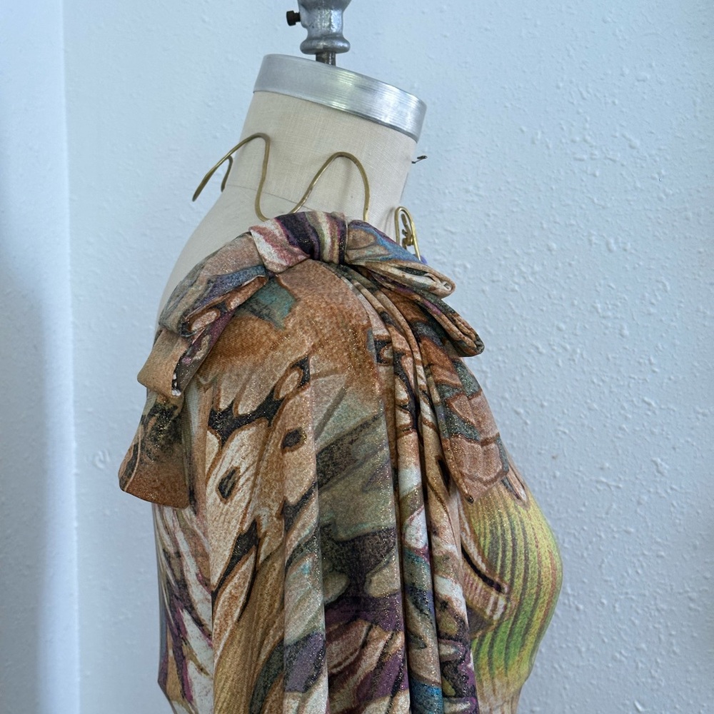 CACHÉ Y2K *RARE* stretchy asymmetric dress butterfly print w. gold metallic - Picture 6 of 7